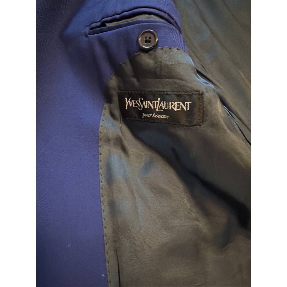 YSL Yves Saint Laurent Jacket Royal Blue Italy 44R Rayon/Viscosa Double  Vent - Picture 4 of 12